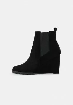 ofertas 😉 Anna Field LEATHER WINTER BOOT - Wedge Ankle 🥾 Boots - Botines De Tacón - Black, Mujer ✔️