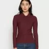 Mejor precio 🤩 Anna Field RIBBED POLO LONGSLEEVE - Camiseta De Manga Larga - Dark Red, Mujer 🌟