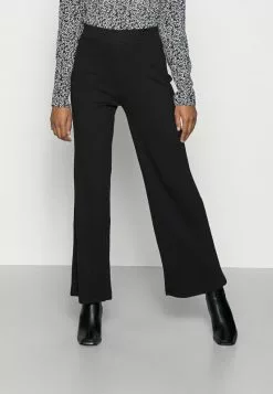 Venta express 💯 Anna Field RIBBED WIDE LEG TROUSERS - Pantalones - Black, Mujer ⭐