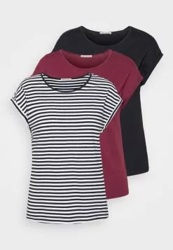Venta al por mayor 🌟 Anna Field 3 PACK - Camiseta Estampada - Black/dark Red/black, Mujer 😀