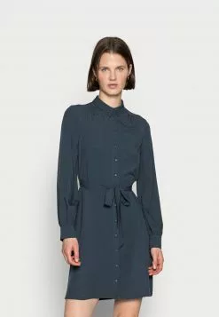Mejor precio ⭐ Anna Field WOVEN BLOUSE 👗 DRESS PLEATS BELT - Vestido Informal - Dark Blue, Mujer 🧨