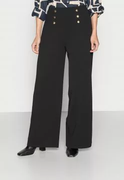 Nuevo ✨ Anna Field BUTTON WAIST WIDE LEG PANTS - Pantalones - Black, Mujer 🔥