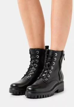 Descuento 🎁 Anna Field LEATHER - Botines Con Cordones - Black, Mujer 🔥