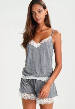 Comprar ⌛ Anna Field SARAH SHORT PJ SET WITH CROCHET LACE - Pijama - Off-white/dark Blue, Mujer 😉