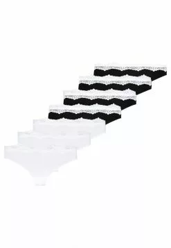Presupuesto 👍 Anna Field CANDY 7 PACK THONG - COTTON/ LACE - Tanga - White/black, Mujer ❤️